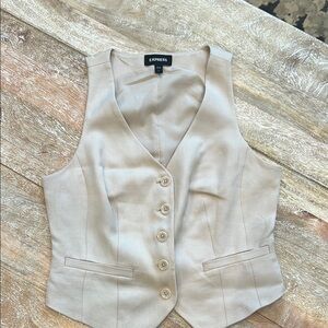 Express Beige Button-Up Vest